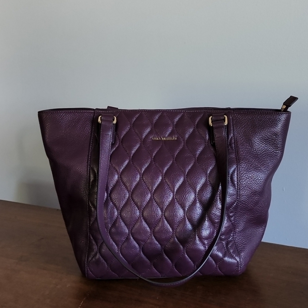 Vera Bradley Quilted Leather Small Ella Tote on aubergine